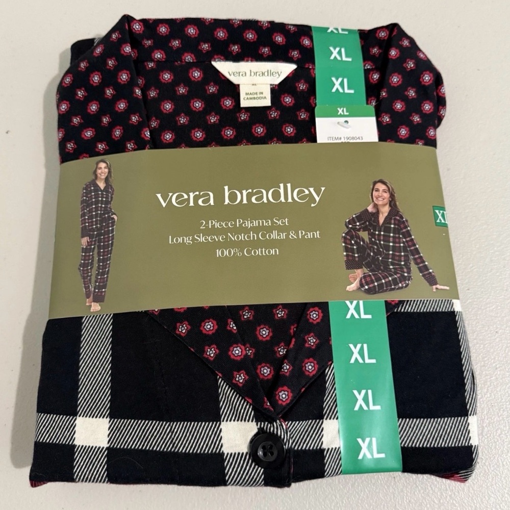 Vera Bradley Women’s Plus 2 Piece Pajama Set 100% Cotton Long Sleeve & Pants XL